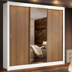 Guarda-Roupa Casal Madesa Lyon Plus 3 Portas de Correr com Espelho 4 Gavetas Branco/Rustic