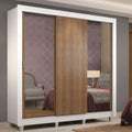 Guarda-Roupa Casal Madesa Lyon 3 Portas de Correr com Espelhos 2 Gavetas com Pés Branco/Rustic