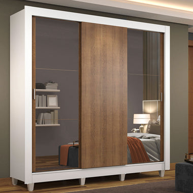 Guarda-Roupa Casal Madesa Mônaco 3 Portas de Correr com Espelhos com Pés Branco/Rustic