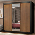 Guarda-Roupa Casal Madesa Mônaco 3 Portas de Correr com Espelho Preto/Rustic