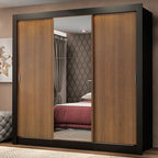 Guarda-Roupa Casal Madesa Mônaco 3 Portas de Correr com Espelho Preto/Rustic