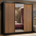 Guarda-Roupa Casal Madesa Lyon Plus 3 Portas de Correr com Espelho 4 Gavetas Preto/Rustic