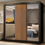 Guarda-Roupa Casal Madesa Mônaco 3 Portas de Correr com Espelhos Preto/Rustic