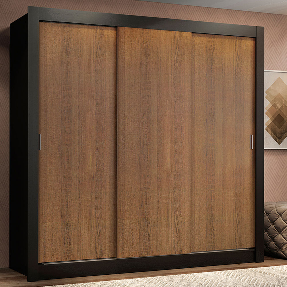 Guarda-Roupa Casal Madesa Lyon 3 Portas de Correr 2 Gavetas Preto/Rustic