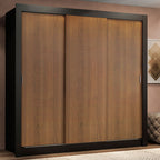 Guarda-Roupa Casal Madesa Lyon 3 Portas de Correr 2 Gavetas Preto/Rustic