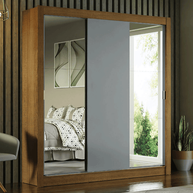 Guarda-Roupa Casal Madesa Mônaco 3 Portas de Correr com Espelhos Rustic/Cinza