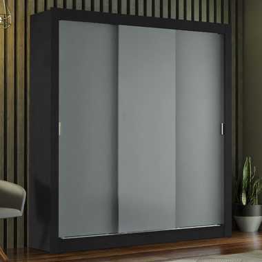 Guarda-Roupa Casal Madesa Mônaco 3 Portas de Correr Preto/Cinza