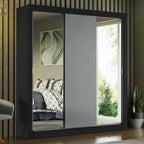 Guarda-Roupa Casal Madesa Mônaco 3 Portas de Correr com Espelhos Preto/Cinza