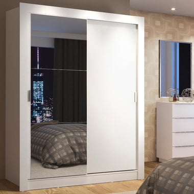 Guarda-Roupa Solteiro Madesa Denver 2 Portas de Correr com Espelho Branco