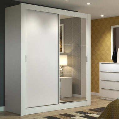 Guarda-Roupa Solteiro Madesa Dallas 2 Portas de Correr com Espelho 2 Gavetas Branco