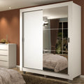 Guarda-Roupa Solteiro Madesa Dallas Plus 2 Portas de Correr com Espelho 4 Gavetas com Pés Branco