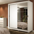 Guarda-Roupa Solteiro Madesa Dallas Plus 2 Portas de Correr com Espelho 4 Gavetas com Pés Branco