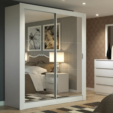 Guarda-Roupa Solteiro Madesa Dallas 2 Portas de Correr de Espelho 2 Gavetas Branco