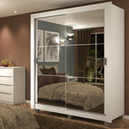 Guarda-Roupa Solteiro Madesa Dallas Plus 2 Portas de Correr de Espelho 4 Gavetas com Pés Branco