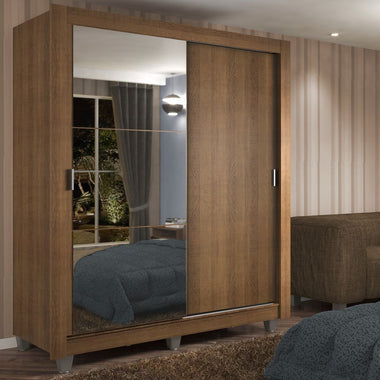 Guarda-Roupa Solteiro Madesa Dallas 2 Portas de Correr com Espelho 2 Gavetas com Pés Rustic