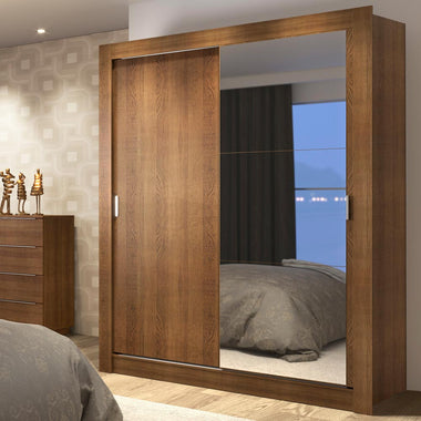 Guarda-Roupa Solteiro Madesa Dallas Plus 2 Portas de Correr com Espelho 4 Gavetas Rustic