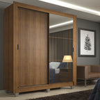 Guarda-Roupa Solteiro Madesa Denver 2 Portas de Correr com Espelho com Pés Rustic