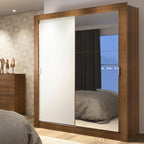 Guarda-Roupa Solteiro Madesa Dallas Plus 2 Portas de Correr com Espelho 4 Gavetas Rustic/Branco