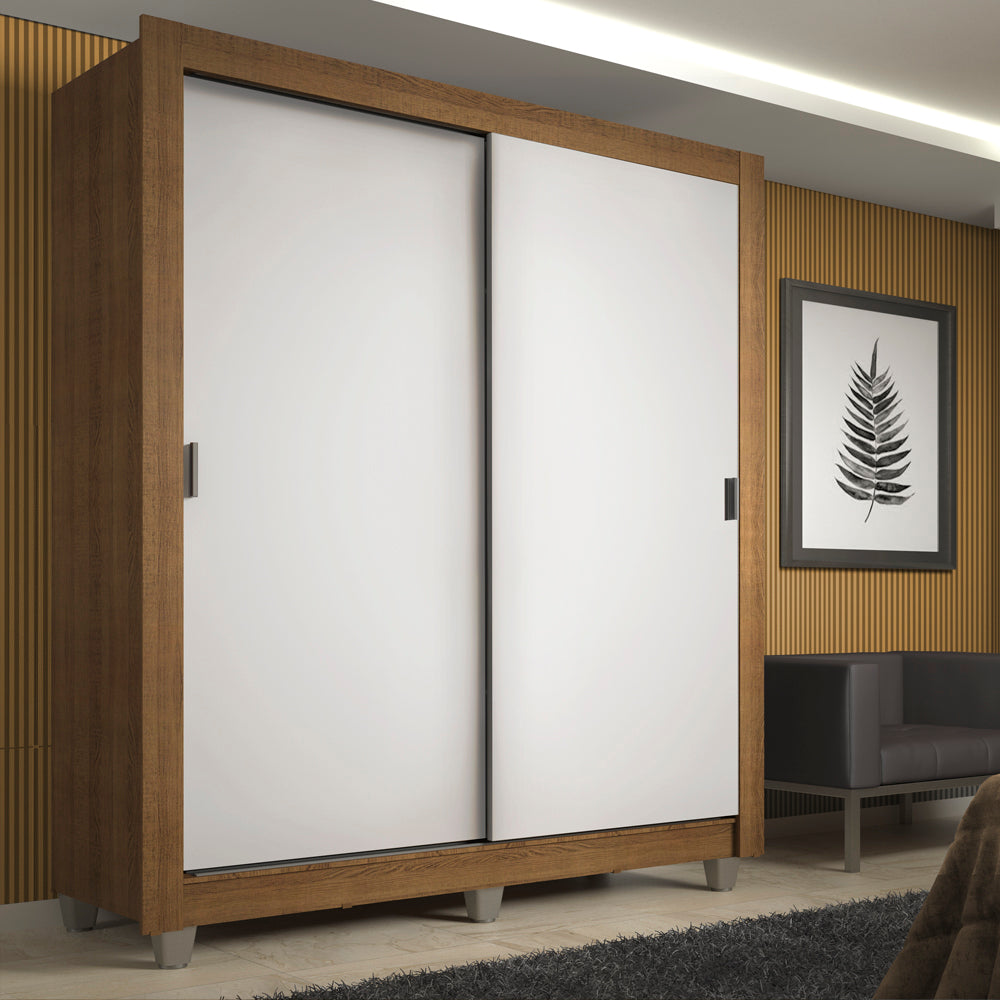 Guarda-Roupa Solteiro Madesa Denver 2 Portas de Correr com Pés Rustic/Branco