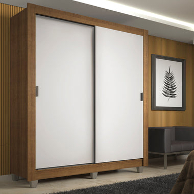 Guarda-Roupa Solteiro Madesa Denver 2 Portas de Correr com Pés Rustic/Branco