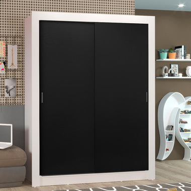 Guarda-Roupa Solteiro Madesa Denver 2 Portas de Correr Branco/Preto