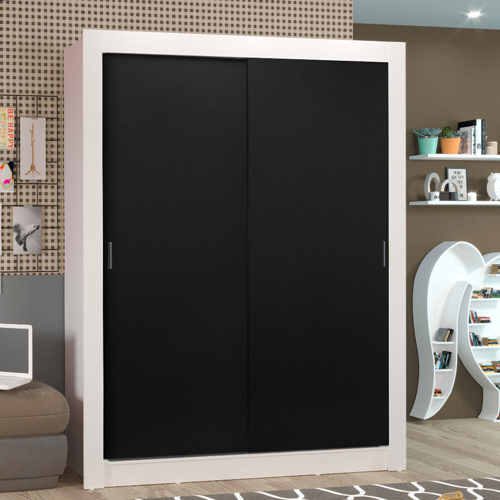 Guarda-Roupa Solteiro Madesa Denver 2 Portas de Correr Branco/Preto