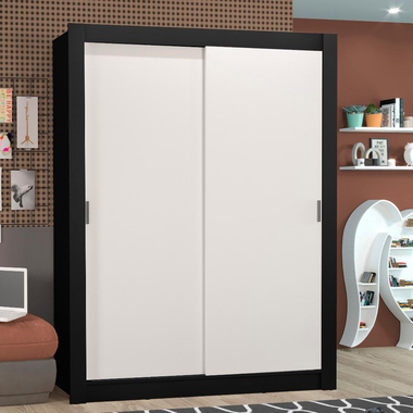 Guarda-Roupa Solteiro Madesa Denver 2 Portas de Correr Preto/Branco
