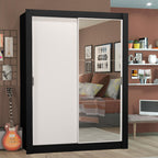 Guarda-Roupa Solteiro Madesa Denver 2 Portas de Correr com Espelho Preto/Branco