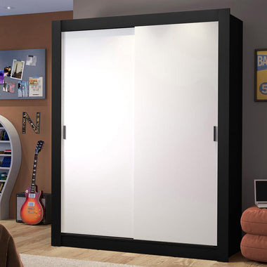 Guarda-Roupa Solteiro Madesa Dallas 2 Portas de Correr 2 Gavetas Preto/Branco