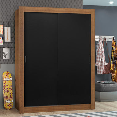 Guarda-Roupa Solteiro Madesa Denver 2 Portas de Correr Rustic/Preto