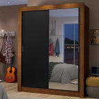 Guarda-Roupa Solteiro Madesa Dallas 2 Portas de Correr com Espelho 2 Gavetas Rustic/Preto