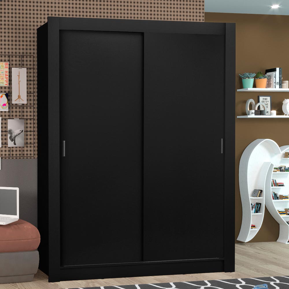 Guarda-Roupa Solteiro Madesa Denver 2 Portas de Correr Preto