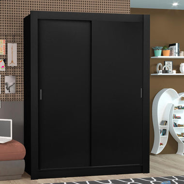 Guarda-Roupa Solteiro Madesa Denver 2 Portas de Correr Preto