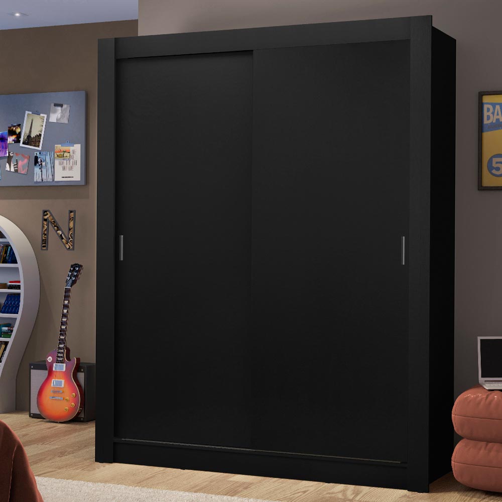 Guarda-Roupa Solteiro Madesa Dallas 2 Portas de Correr 2 Gavetas Preto