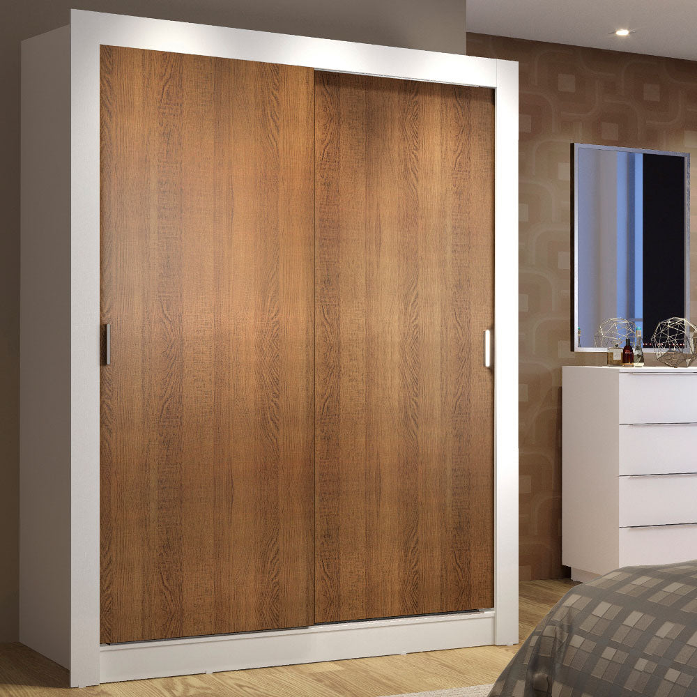 Guarda-Roupa Solteiro Madesa Denver 2 Portas de Correr Branco/Rustic