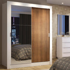 Guarda-Roupa Solteiro Madesa Denver 2 Portas de Correr com Espelho Branco/Rustic