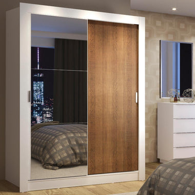 Guarda-Roupa Solteiro Madesa Denver 2 Portas de Correr com Espelho Branco/Rustic