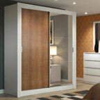 Guarda-Roupa Solteiro Madesa Dallas 2 Portas de Correr com Espelho 2 Gavetas Branco/Rustic