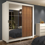 Guarda-Roupa Solteiro Madesa Dallas 2 Portas de Correr com Espelho 2 Gavetas com Pés Branco/Rustic