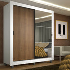 Guarda-Roupa Solteiro Madesa Denver 2 Portas de Correr com Espelho com Pés Branco/Rustic