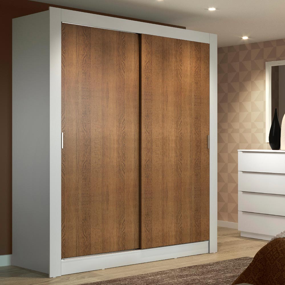 Guarda-Roupa Solteiro Madesa Dallas 2 Portas de Correr 2 Gavetas Branco/Rustic