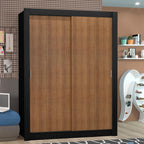 Guarda-Roupa Solteiro Madesa Denver 2 Portas de Correr Preto/Rustic