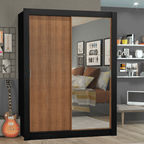 Guarda-Roupa Solteiro Madesa Denver 2 Portas de Correr com Espelho Preto/Rustic