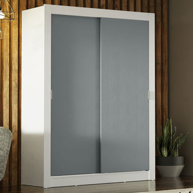 Guarda-Roupa Solteiro Madesa Denver 2 Portas de Correr Branco/Cinza