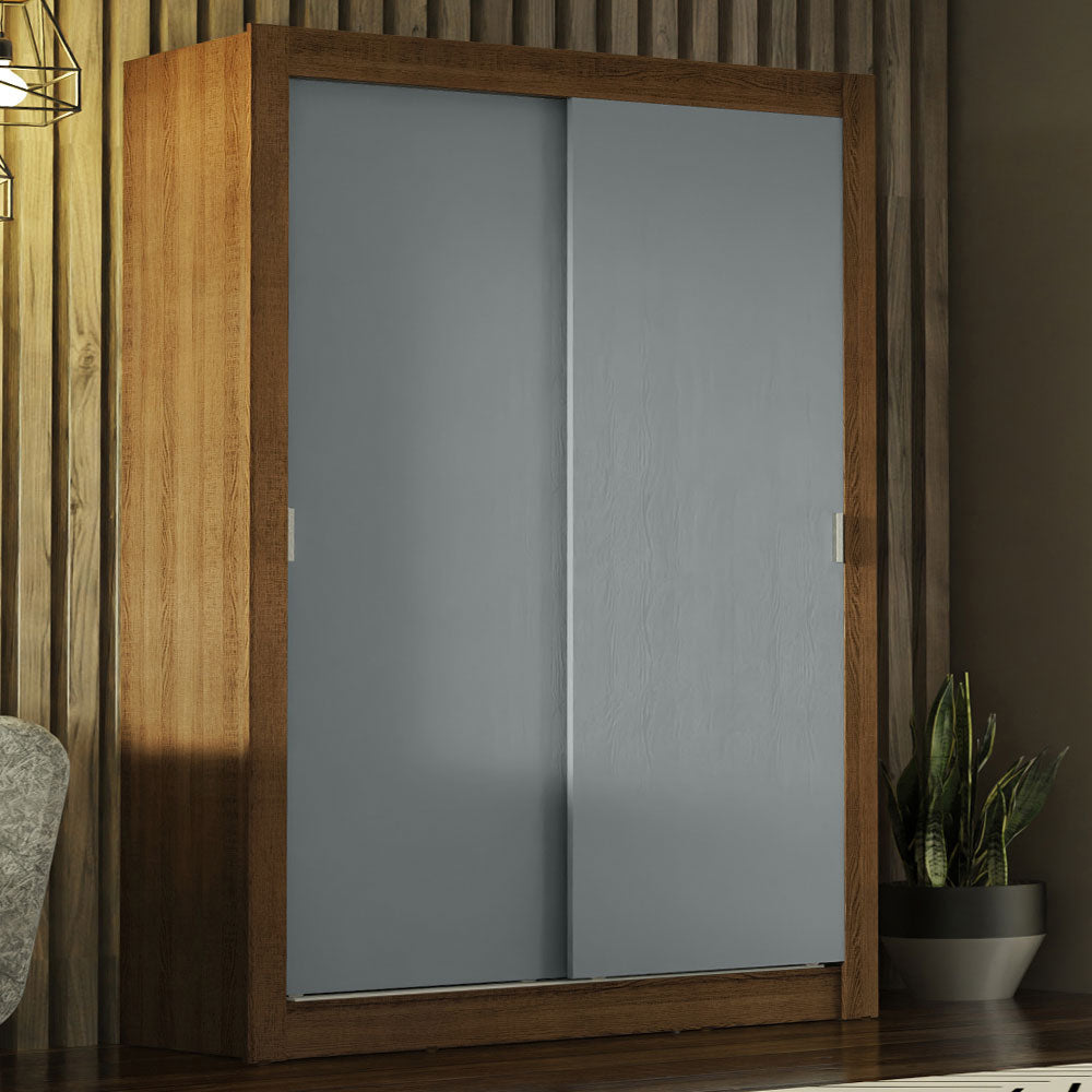 Guarda-Roupa Solteiro Madesa Denver 2 Portas de Correr Rustic/Cinza