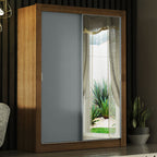 Guarda-Roupa Solteiro Madesa Denver 2 Portas de Correr com Espelho Rustic/Cinza