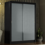 Guarda-Roupa Solteiro Madesa Denver 2 Portas de Correr Preto/Cinza