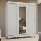 Guarda-Roupa Casal com Pés 3 Portas de Correr com Espelho Branco Reno Madesa