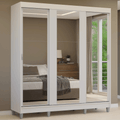 Guarda-Roupa Casal com Pés 3 Portas de Correr de Espelho Branco Reno Madesa