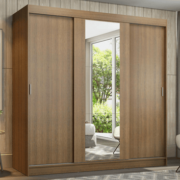 Guarda-Roupa Casal 3 Portas de Correr com Espelho Rustic Madesa Reno